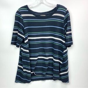 DEMYLEE New York Women’s Swing Tee Navy Blue w/ Stripes Soft Pima Cotton MED